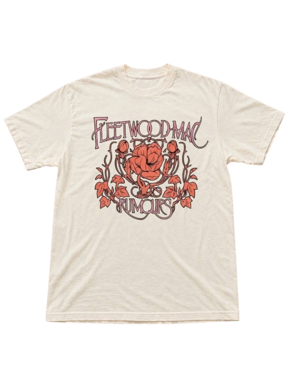 Gildan ‘Rumours' Graphic T-Shirt - Cream with Coral Print